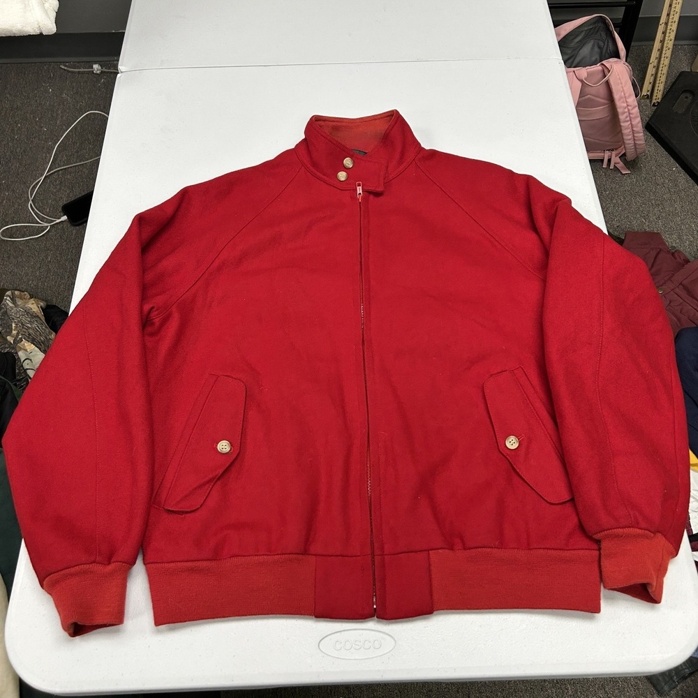 Izod Harrington Jacket Mens Medium Red Wool Blend Plaid Lined Full Zip Vintage